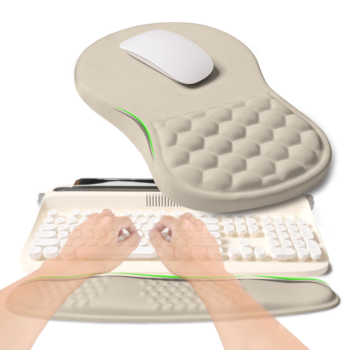 KUOSGM 2-in-1 Ergonomic Set, Wave Rise Keyboard Wrist Rest and Massage Bulge Slope Mouse Pad Wrist