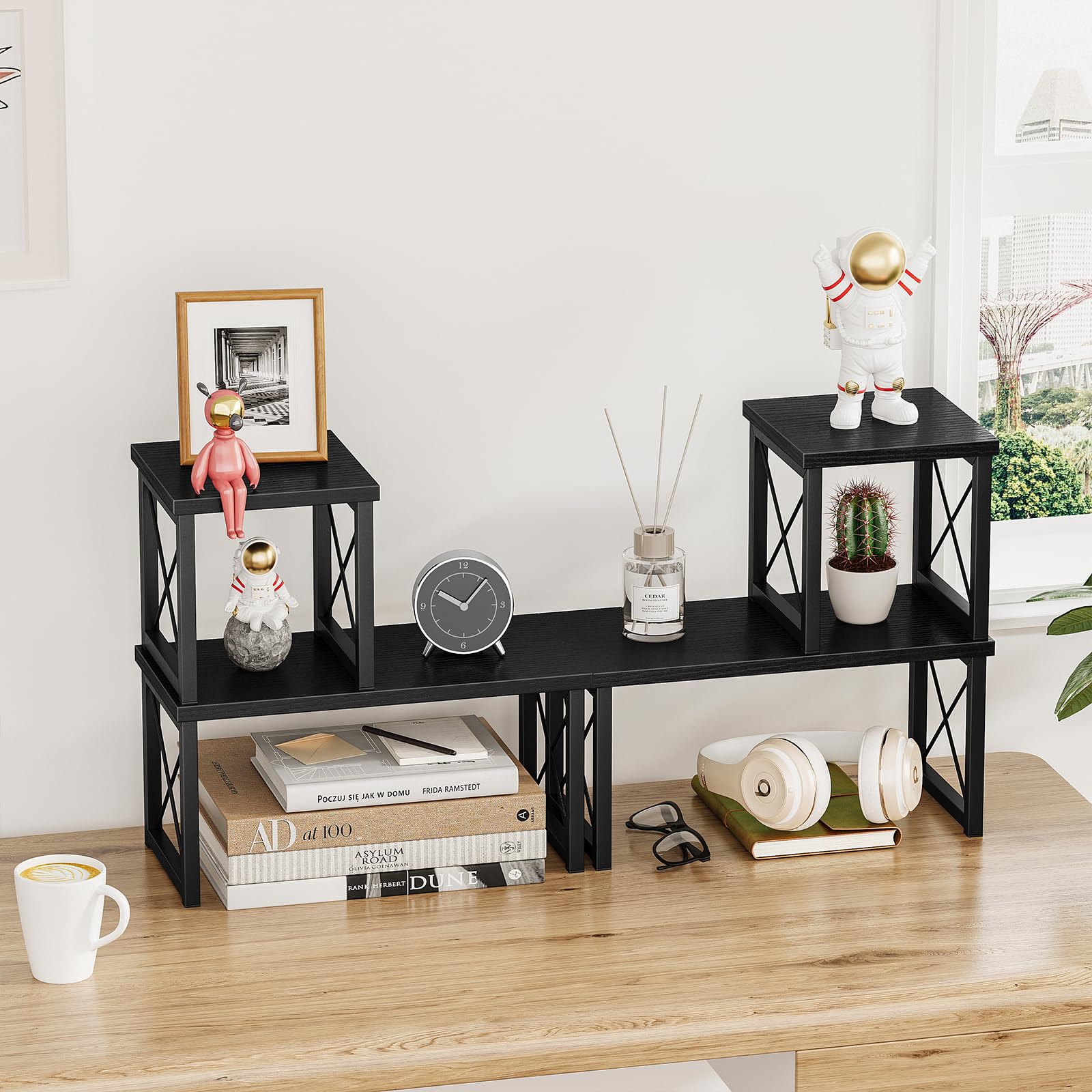 Honiter 2 Sets Desk Shelf, Desktop Organizer Shelf, Freestanding Small Bookshelf Desk Organizer, 2