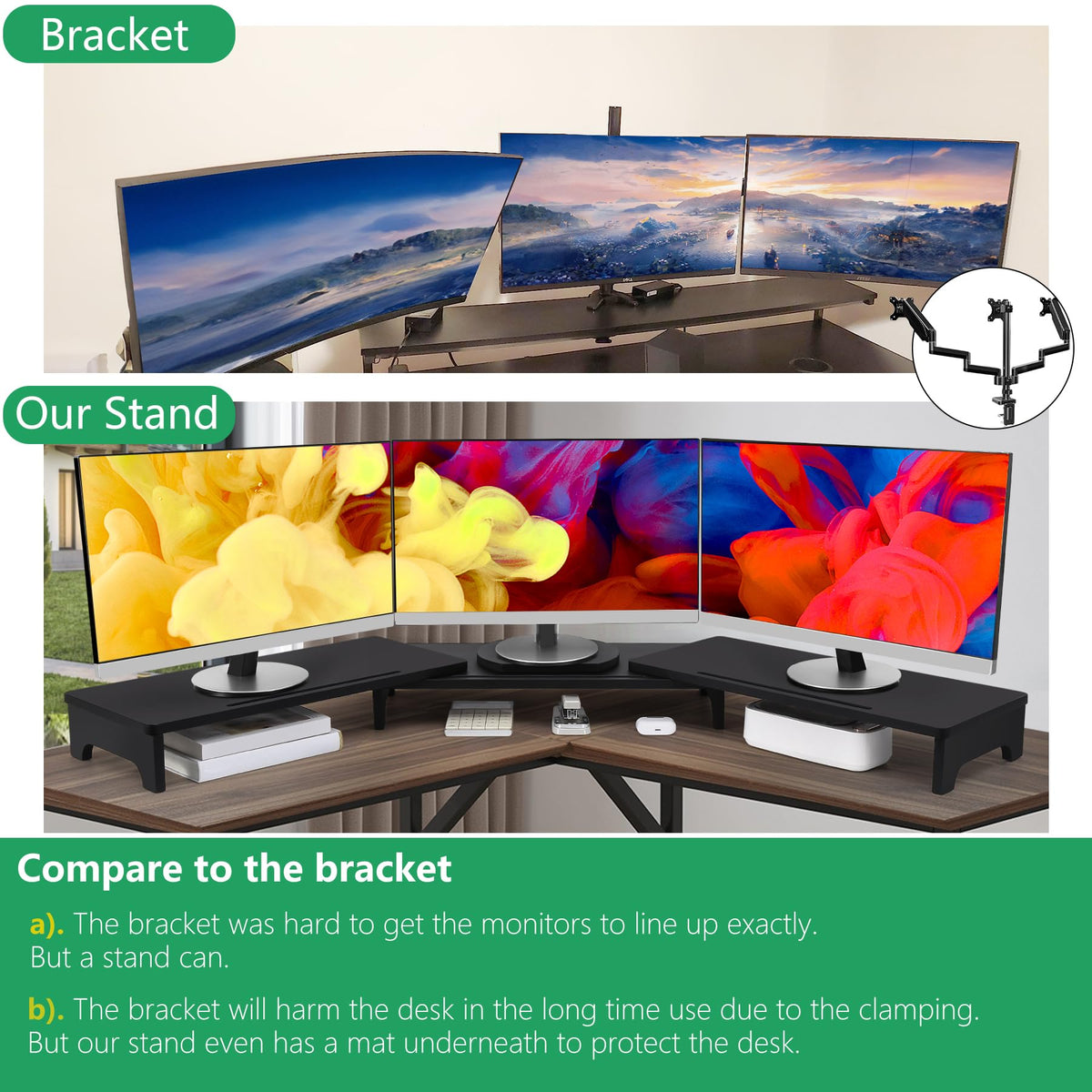 Nnewvante Monitor Stand Riser, 60 inch Bamboo Triple Monitor Stand for Desk