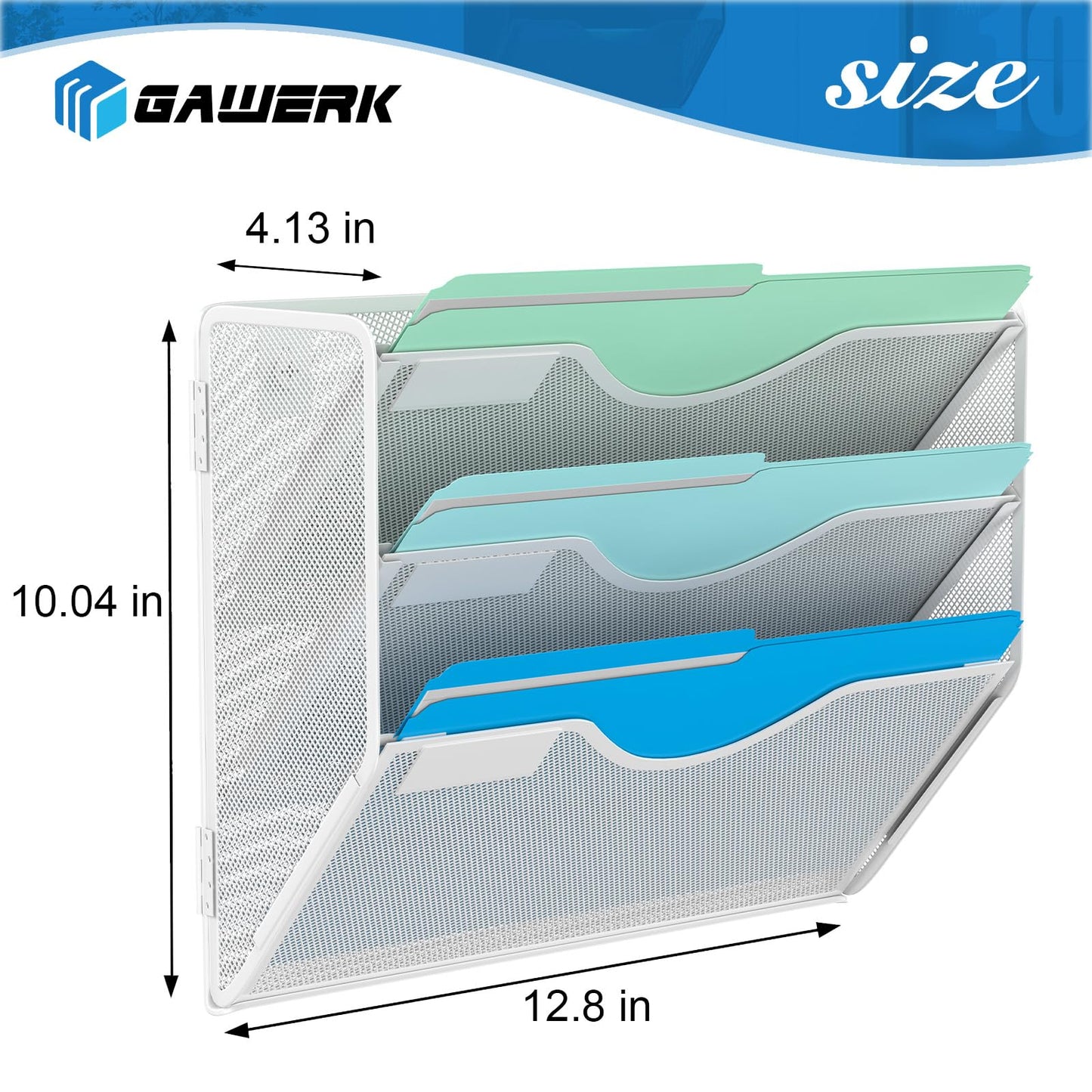 Gawerk 3 Tier Hanging Wall File Organizer, Mesh Mail Paper Orgnization Hanging File Folder Holder