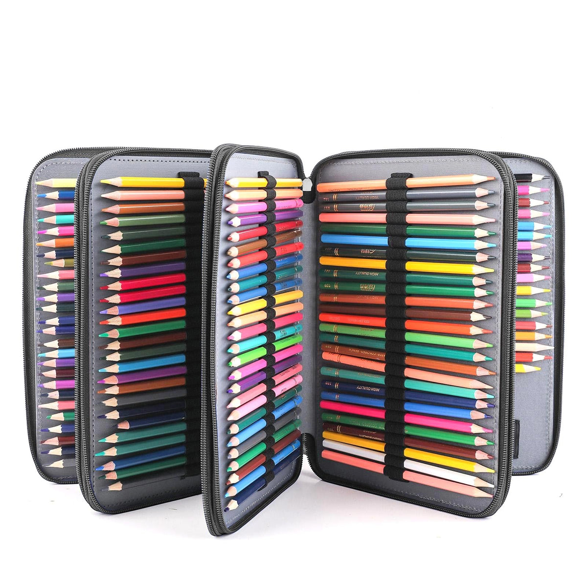Vomgomfom 200 Slots Pencil Case 4-Layer PU Leather, Handle, Solid Black