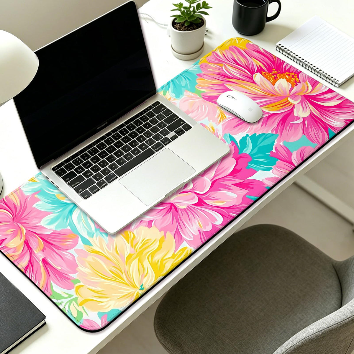 JIANG100 Flower Gaming Desk Mat, XL Large Extended Floral Mouse Pad, Pink