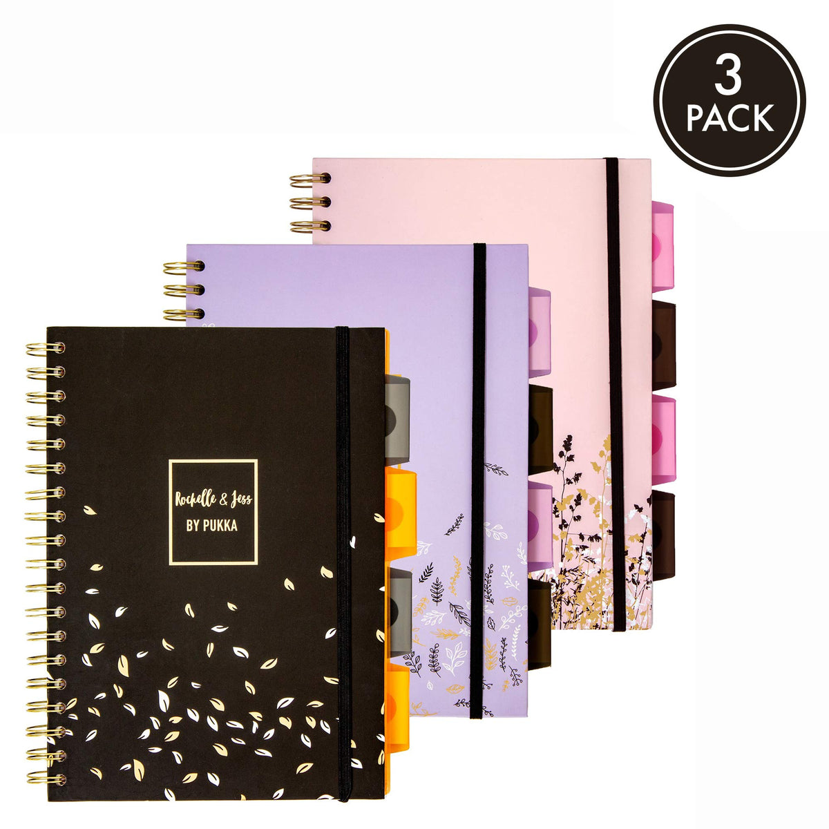 Pukka Pad 5 Subject Spiral Notebook 3-Pack - 200 Pages, 100 Sheets of 80GSM Paper with