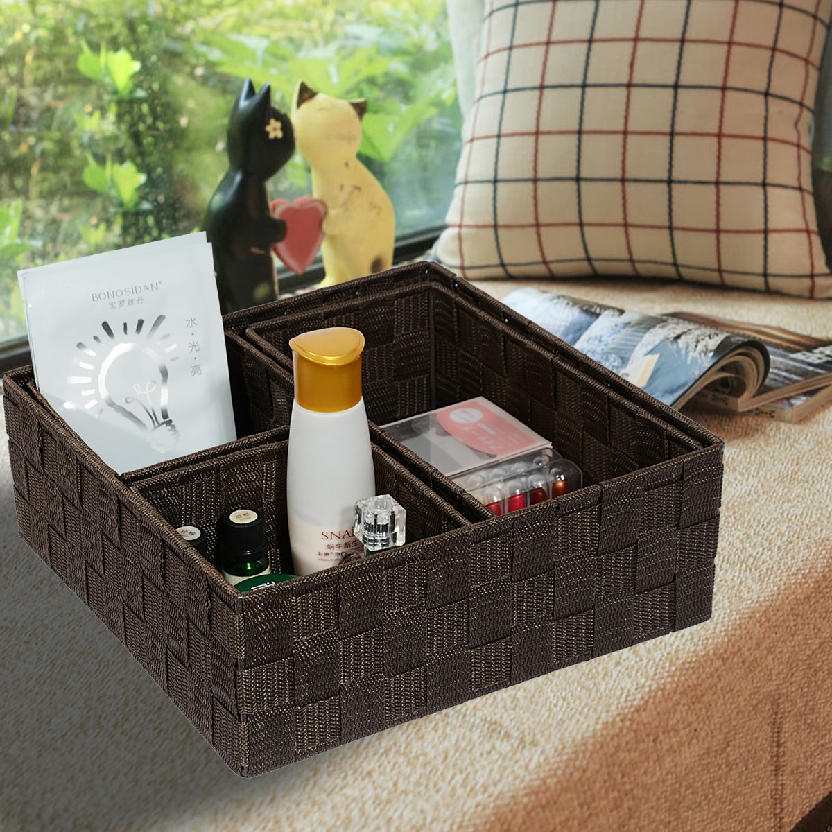 Posprica Woven Storage Baskets for Organizing, Small Baskets Cube Bin Container Tote Organizer