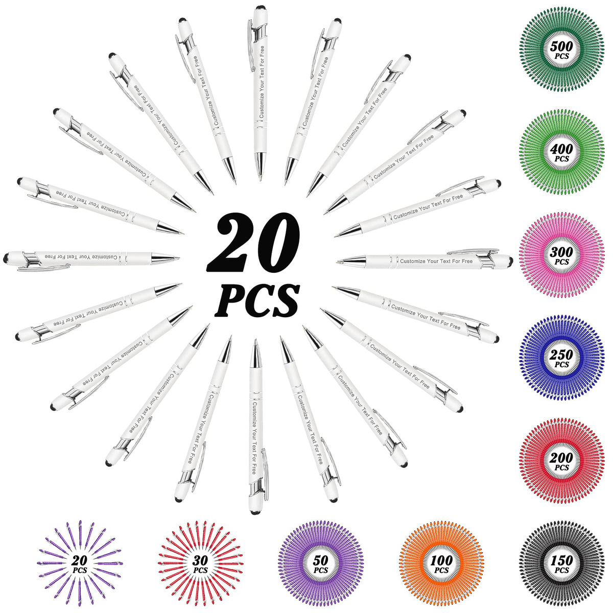 Max 500 Pcs Personalized Pens Bulk, Custom Pens with Free Engraving, Customized Stylus Tip