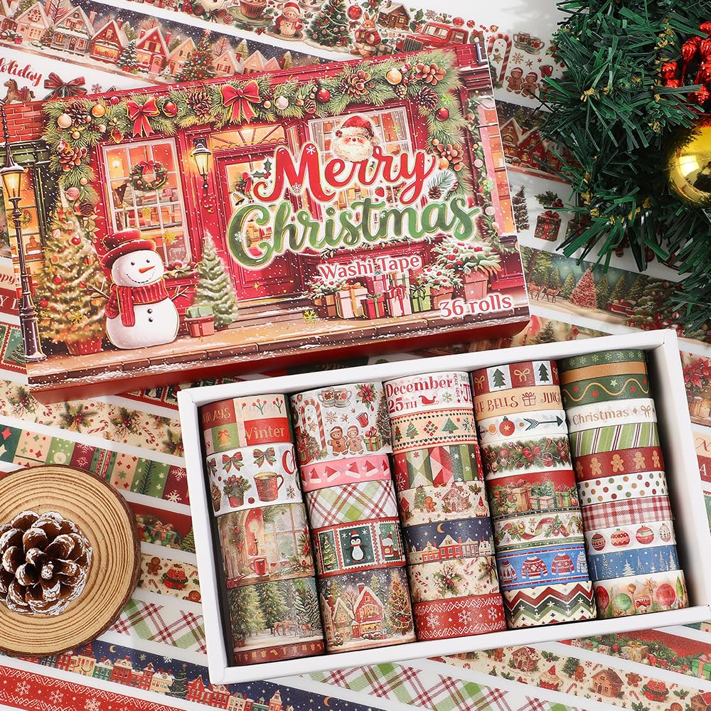 icceemee 36 Rolls Christmas Washi Tape Set, Festive Holiday Decorative Masking Tape, Xmas Planner