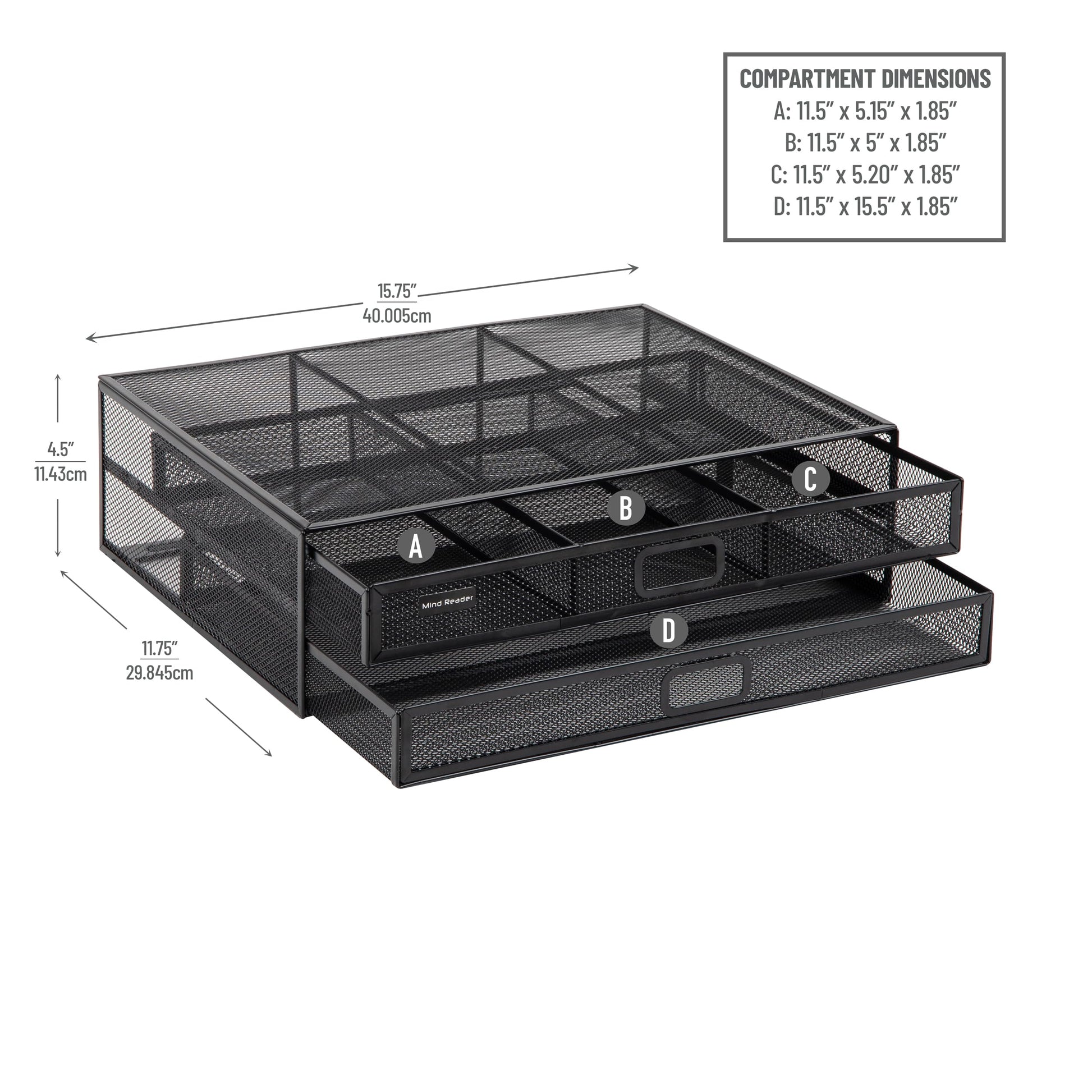 Mind Reader Monitor Stand, Ventilated Laptop Riser, Storage Drawer, Office, Metal Mesh, Black