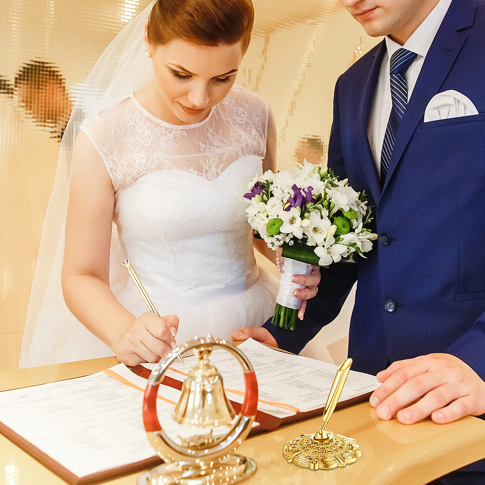 Outus Gold 4 Pcs Wedding Pens for Guest Book Signing Diamond Design