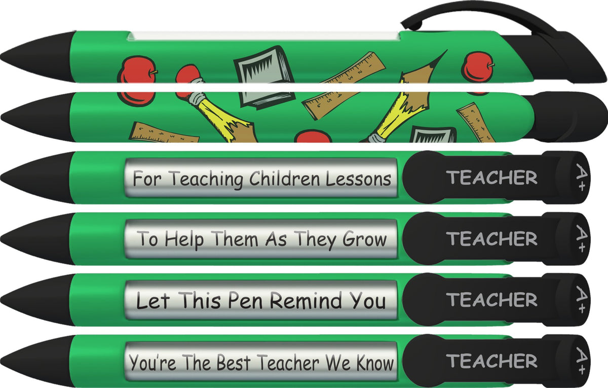 Greeting Pen #1 Teacher Appreciation Rotating Message 6 Pen Set - Inspirational Pens for Teachers