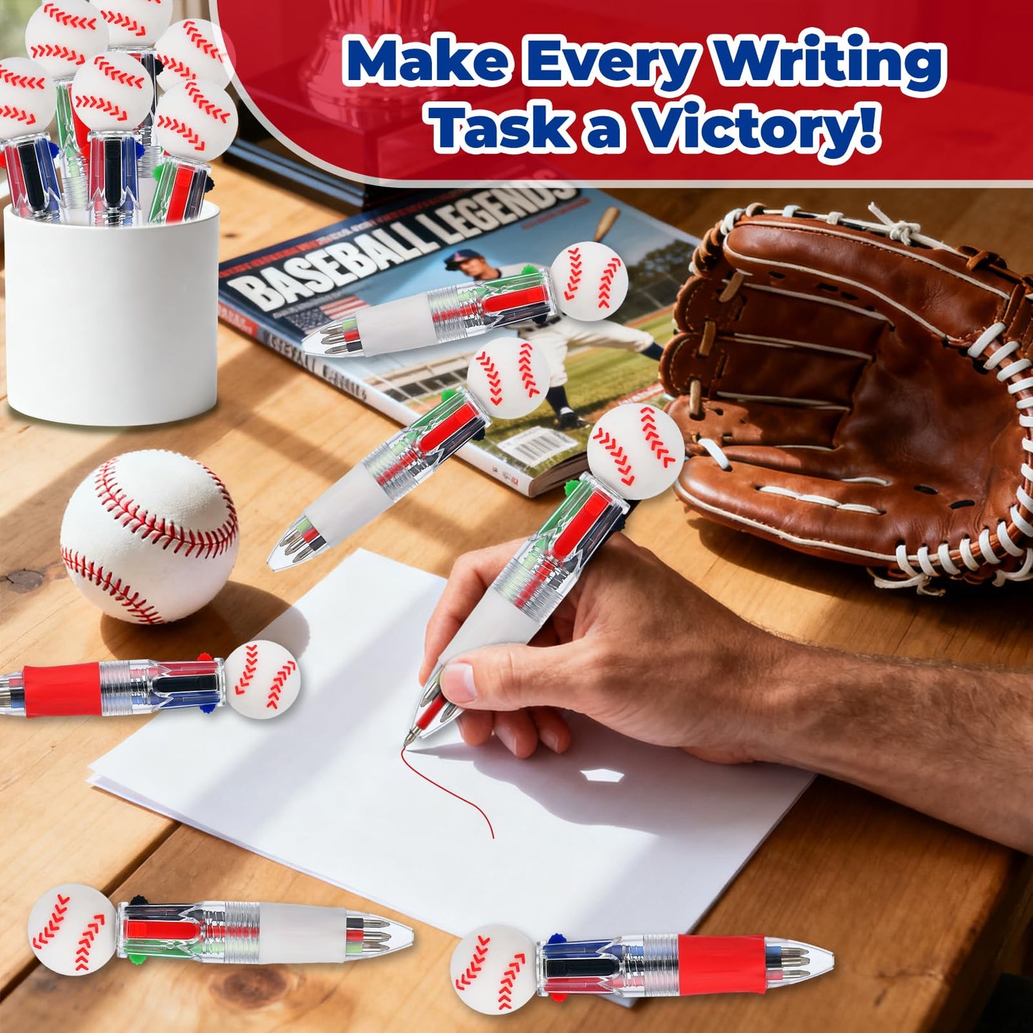Zhirlyn Baseball Party Favors baseball Pens Multicolor Pen in One Cute Fun 4-in-1 Pens Bulk Cool