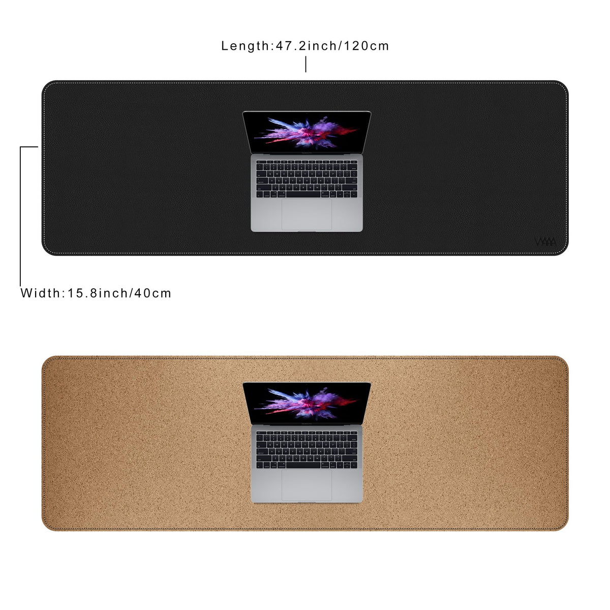 Vyaaa Cork & Leather Desk Mat, 47" x 16" Double-Sided Desk Pad, Black