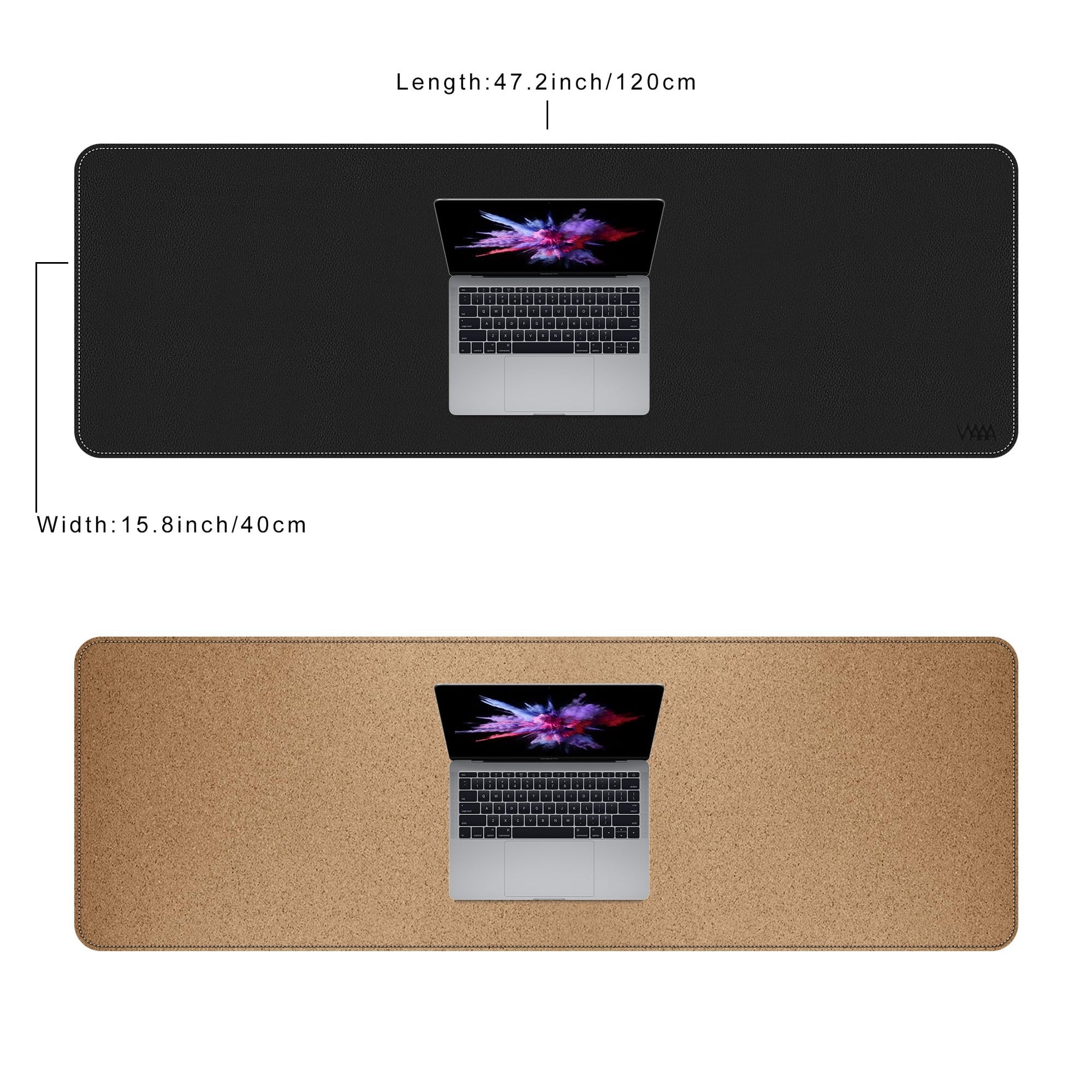Vyaaa Cork & Leather Desk Mat, 47" x 16" Double-Sided Desk Pad, Black