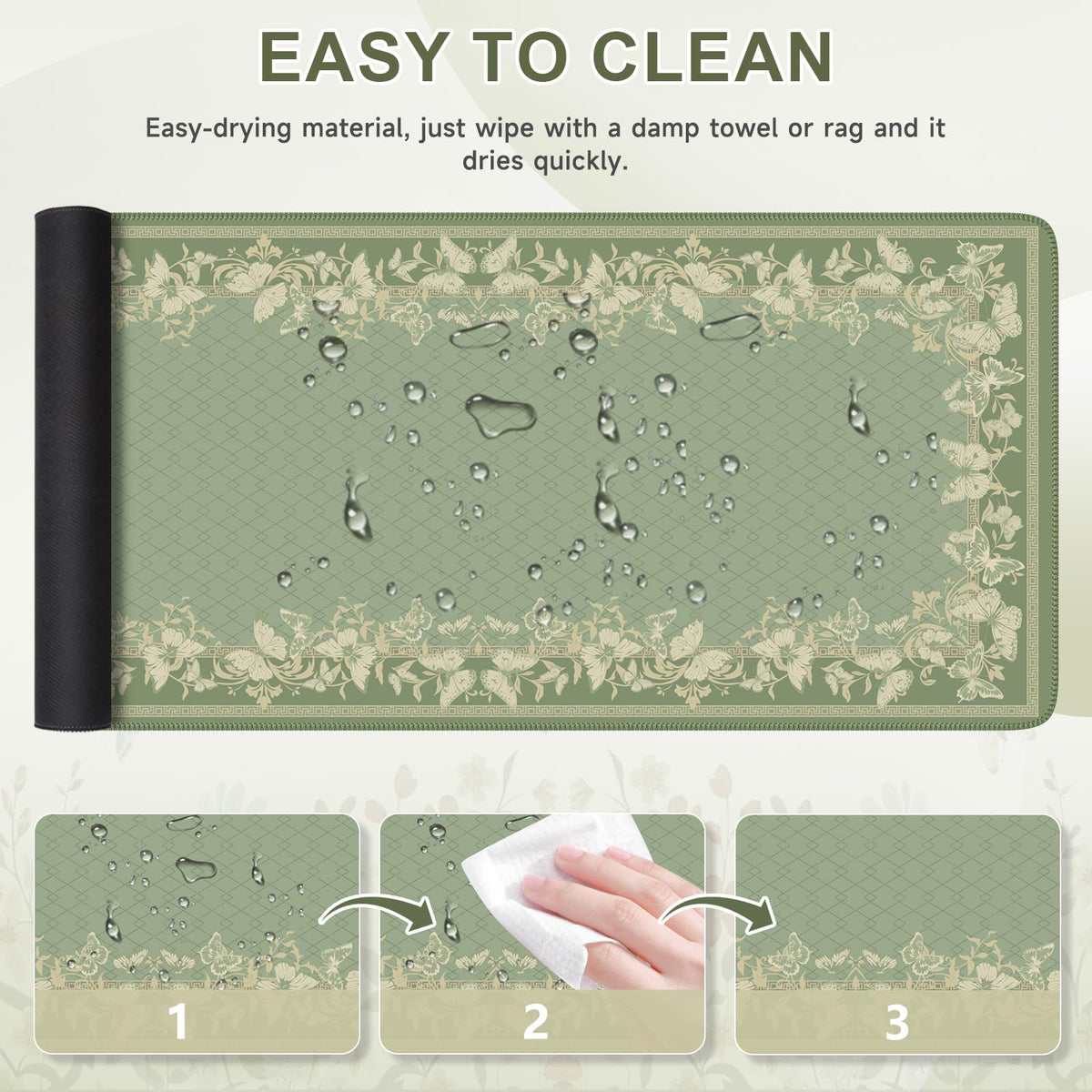 iCasso Floral Desk Mat for Keyboard and Mouse,Cute Mouse Pad,Light Green