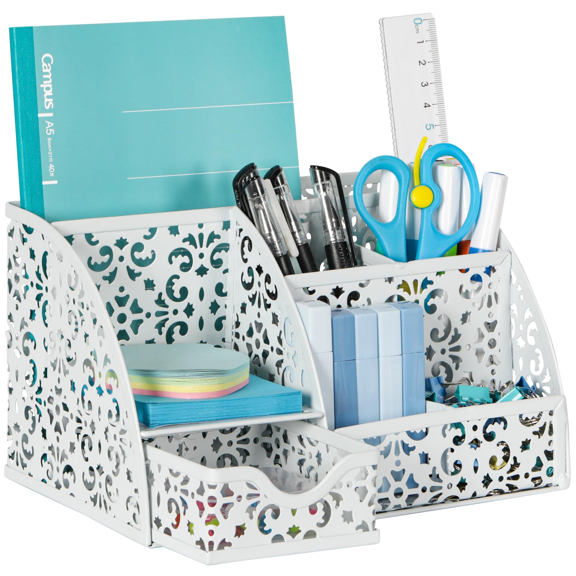 EasyPAG Desk Organizer and Pen Holder for Desk, Mesh Office Supplies Storage Caddy with Drawer for