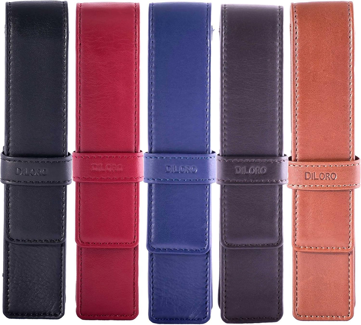 DiLoro Leather Single Pen Case Pencil Pouch Holder for One Fountain Ballpoint Rollerball Pen and