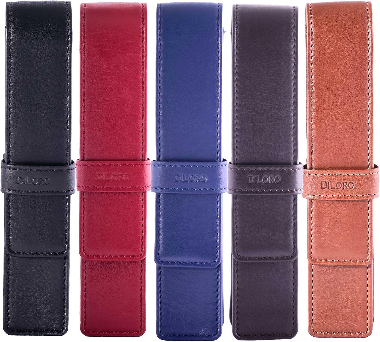DiLoro Leather Single Pen Case Pencil Pouch Holder for One Fountain Ballpoint Rollerball Pen and