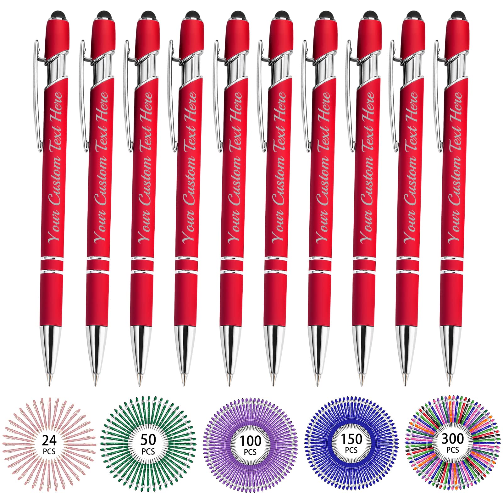 Hapelf Up to 500 Bulk Personalized Pens Custom Engraved Ballpoint Pen with Stylus Tip Retractable