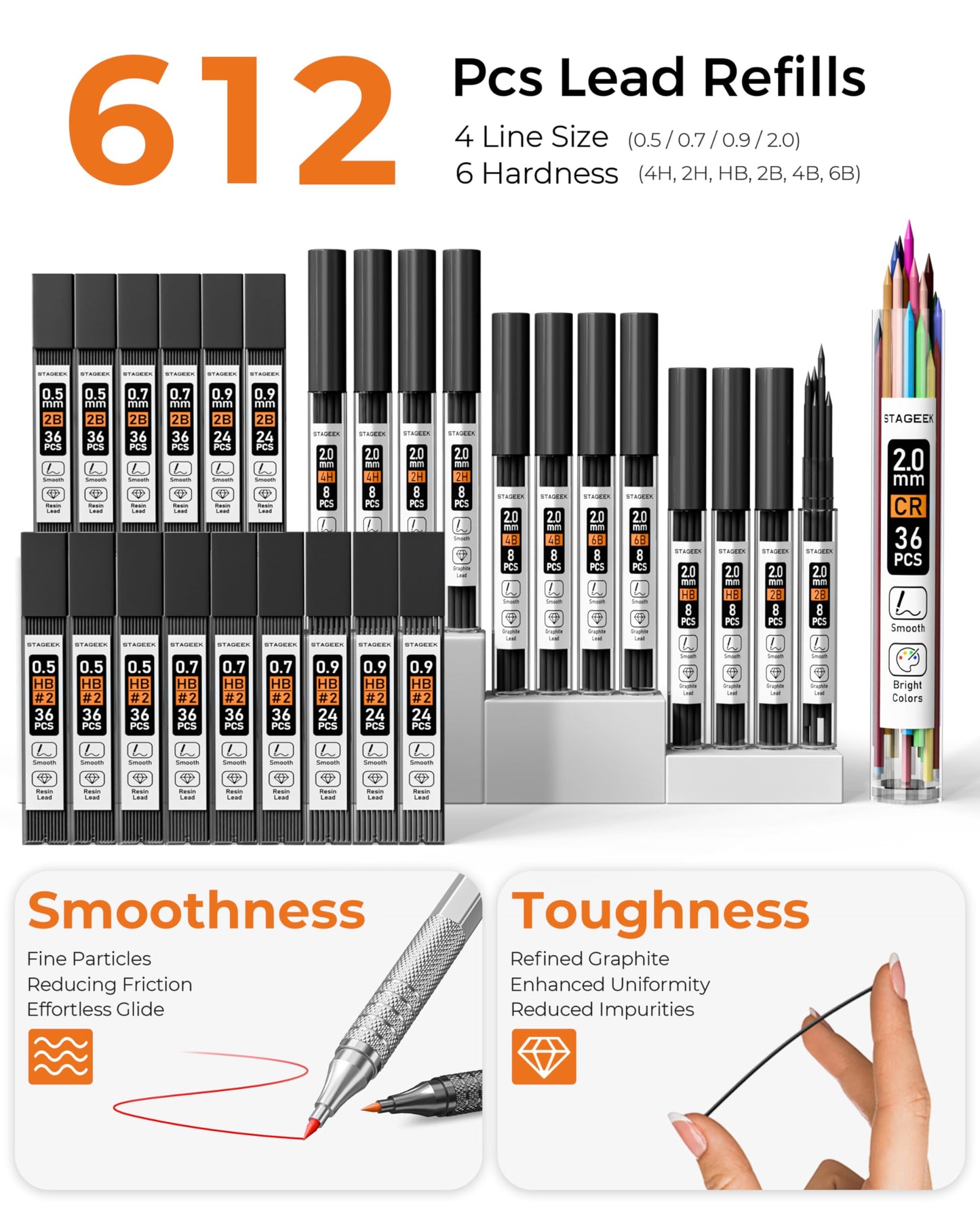 STAGEEK 45PCS Black & Silver Metal Mechanical Pencil Set in Leather Case