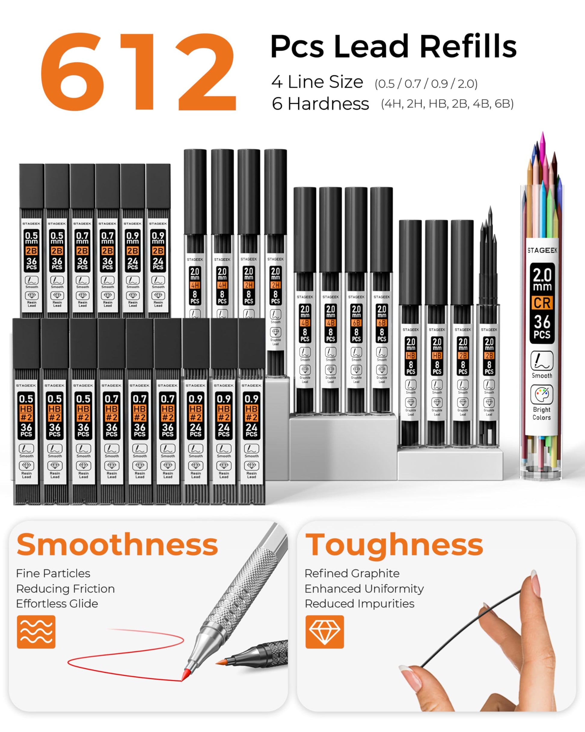 STAGEEK 45PCS Black & Silver Metal Mechanical Pencil Set in Leather Case