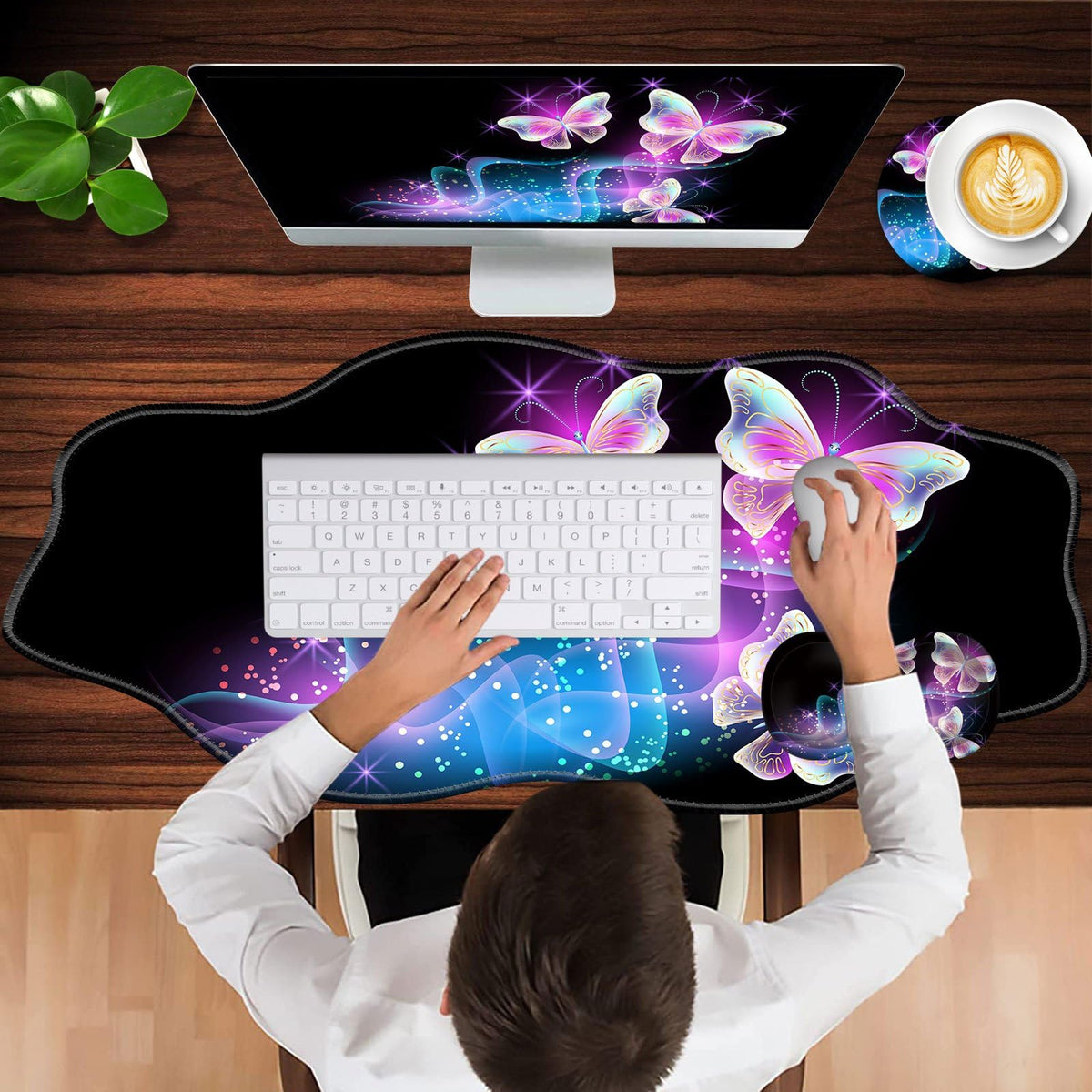 CICPLKSE Mouse Pad with Wrist Support + Desk Mat + Coaster 3 in 1 Set, XXL Large Gaming Mousepad