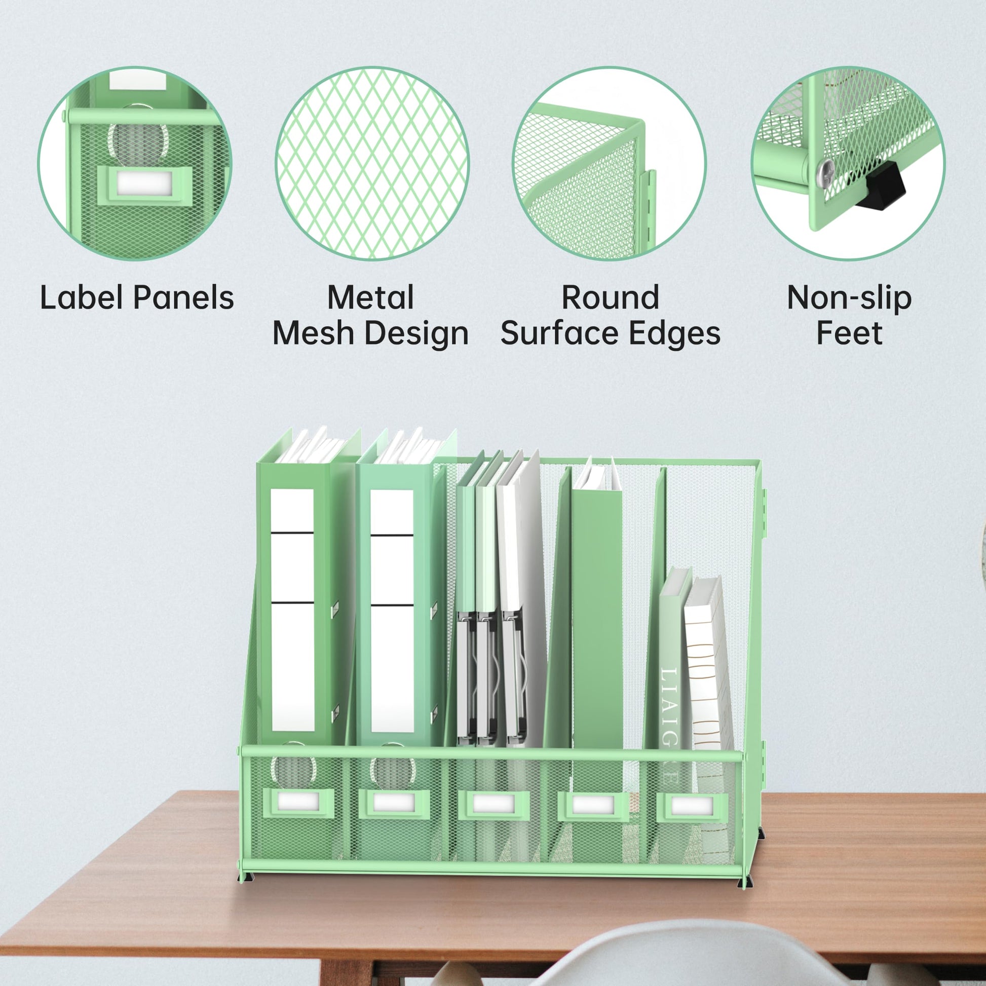 DALTACK 5-Slot Magazine File Holder, Metal Binder Holder, Mint Green