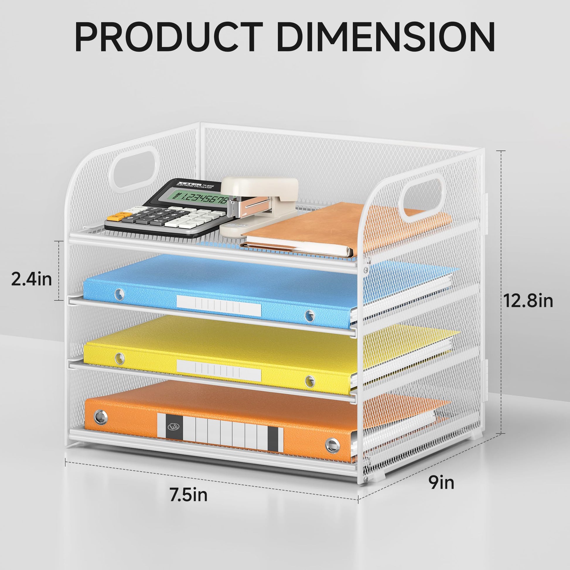 Lavatino Paper Organizer for Desk, 4-Tier Desk Organizer Tray, Mesh Desktop File Organizers with