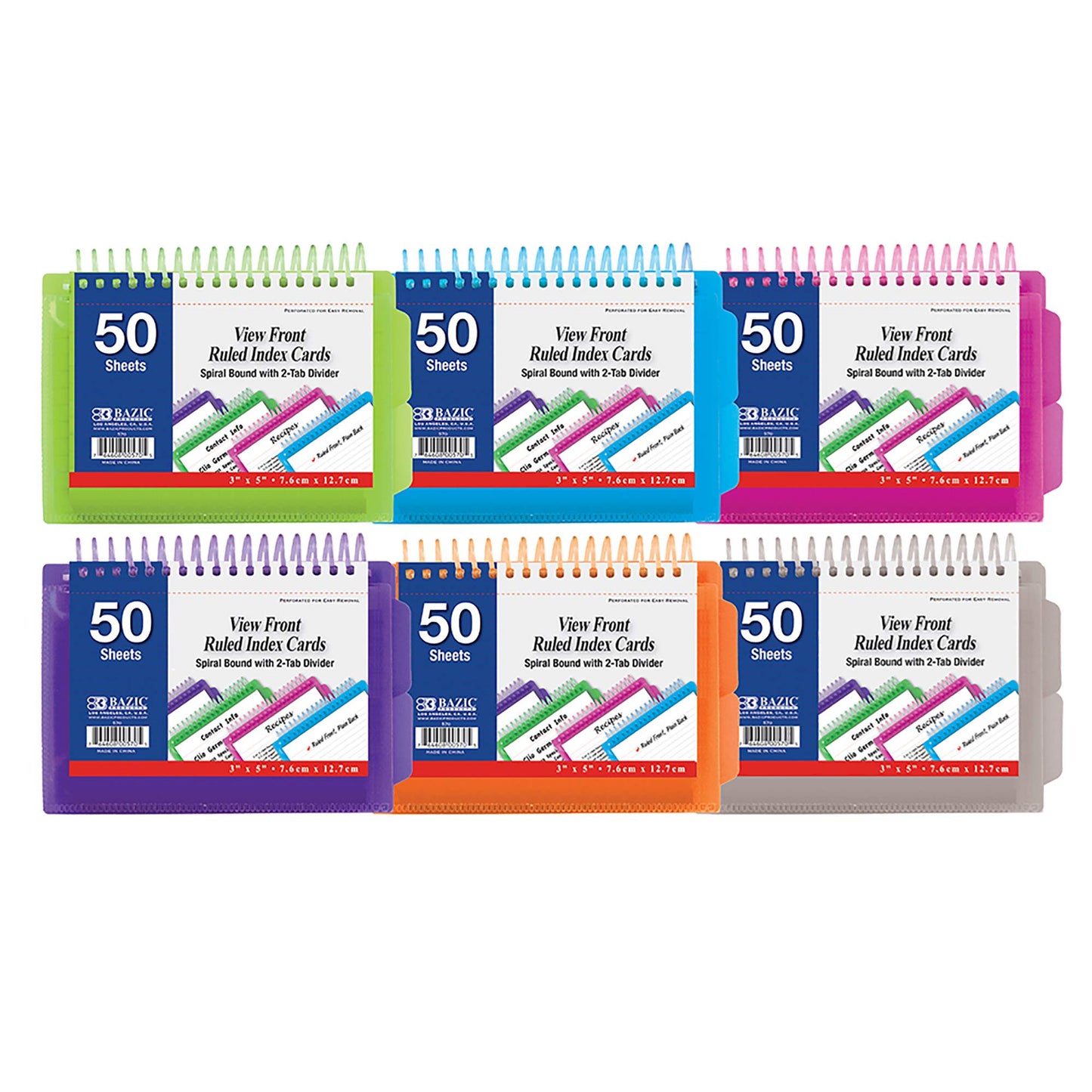 BAZIC Products View Front Spiral Index Cards w/Divider, 3 x 5 in, 24-Case