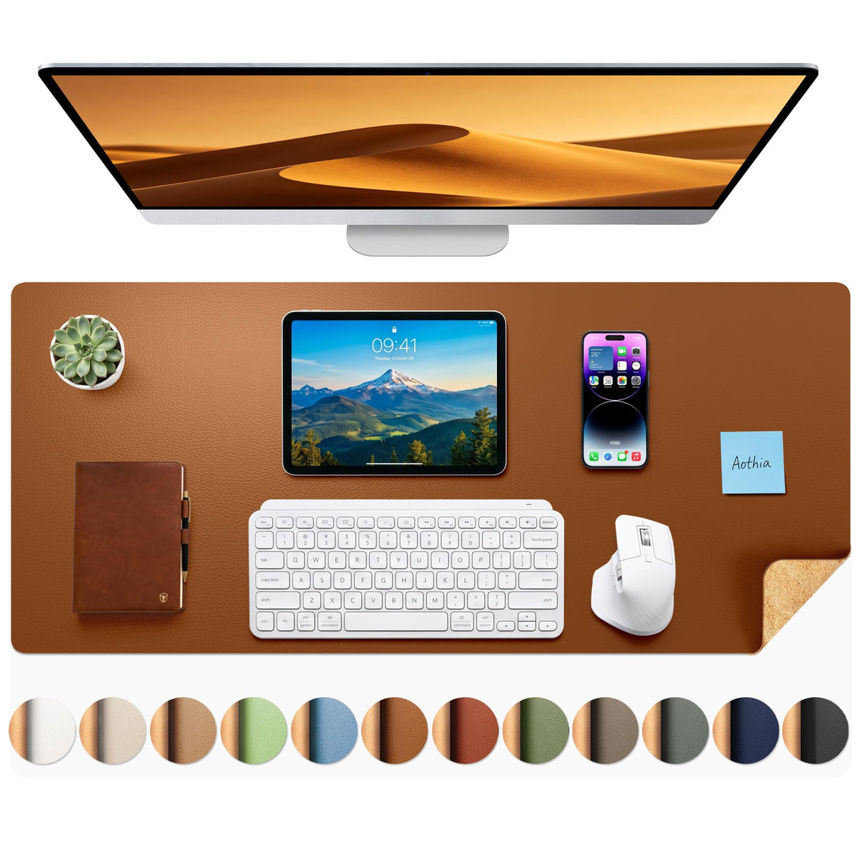 Aothia Double-Sided Desk Pad, 35.4" x 15.7"Leather Desk Mat, Eco Cork Desk Pad Protector,Large