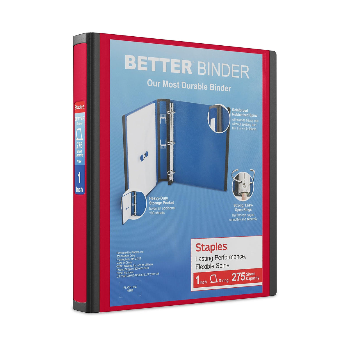 Staples Better Binder, 1-Inch 3-Ring View, Red, 3-Pack