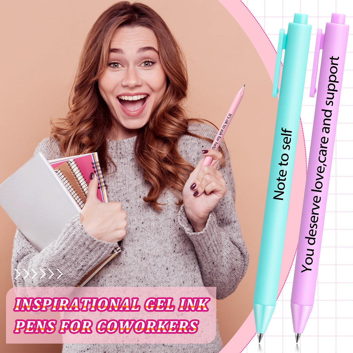 Crtiin 100 Pcs Inspirational Pens Bulk Subtle Colors, Thank Yourself