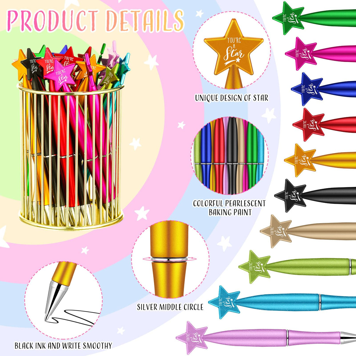Seajan 50 Pcs Star Pens Bulk You're a Star Ballpoint Gifts