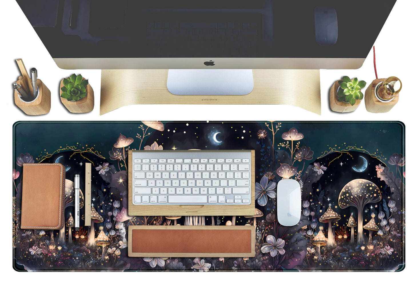 Teng DA Qing Cute Dark Mushroom Moon Night Mouse Pad XL Extended Gaming Mat with Stitched Edges