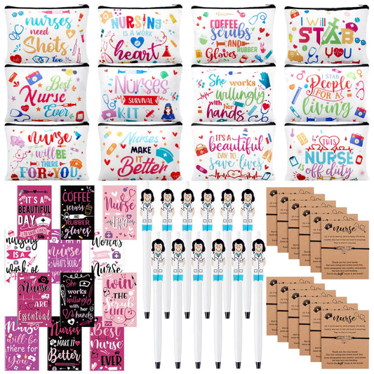 Sabary 48 Pcs Nurse Gifts Set for Women 12 Makeup Cosmetic Bag 12 Notebooks 12 Doctor Nurse