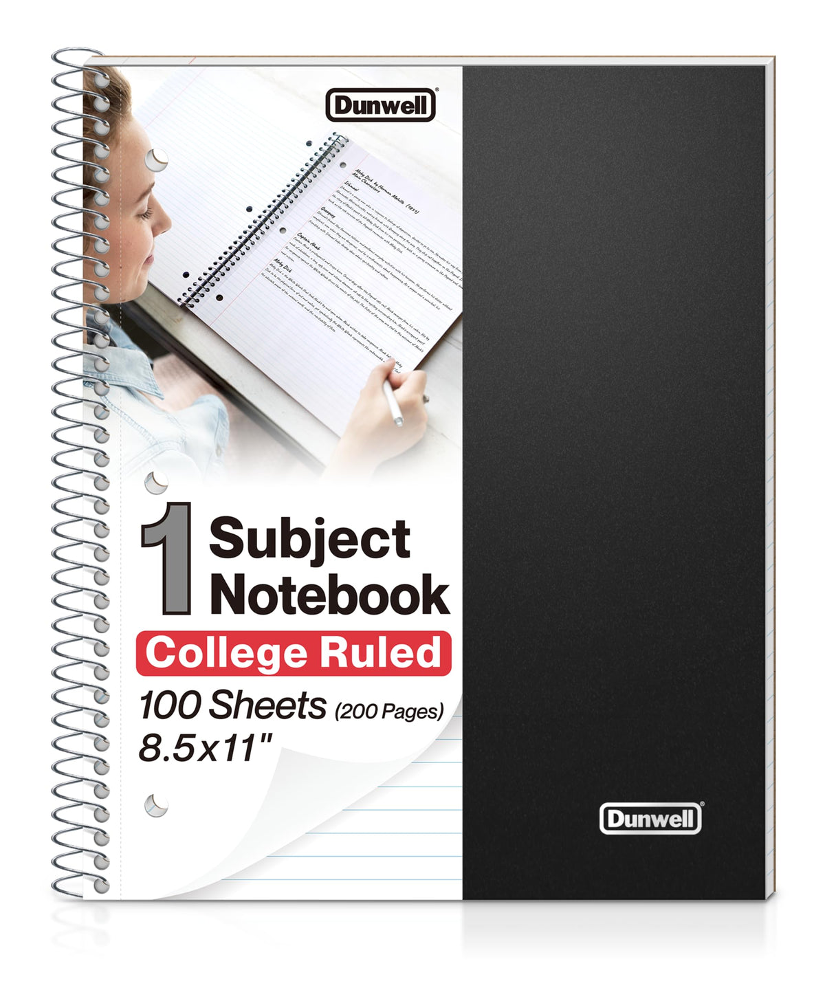 Dunwell 1-Subject College Ruled Spiral Notebook 8.5x11, 100 Sheets, Black