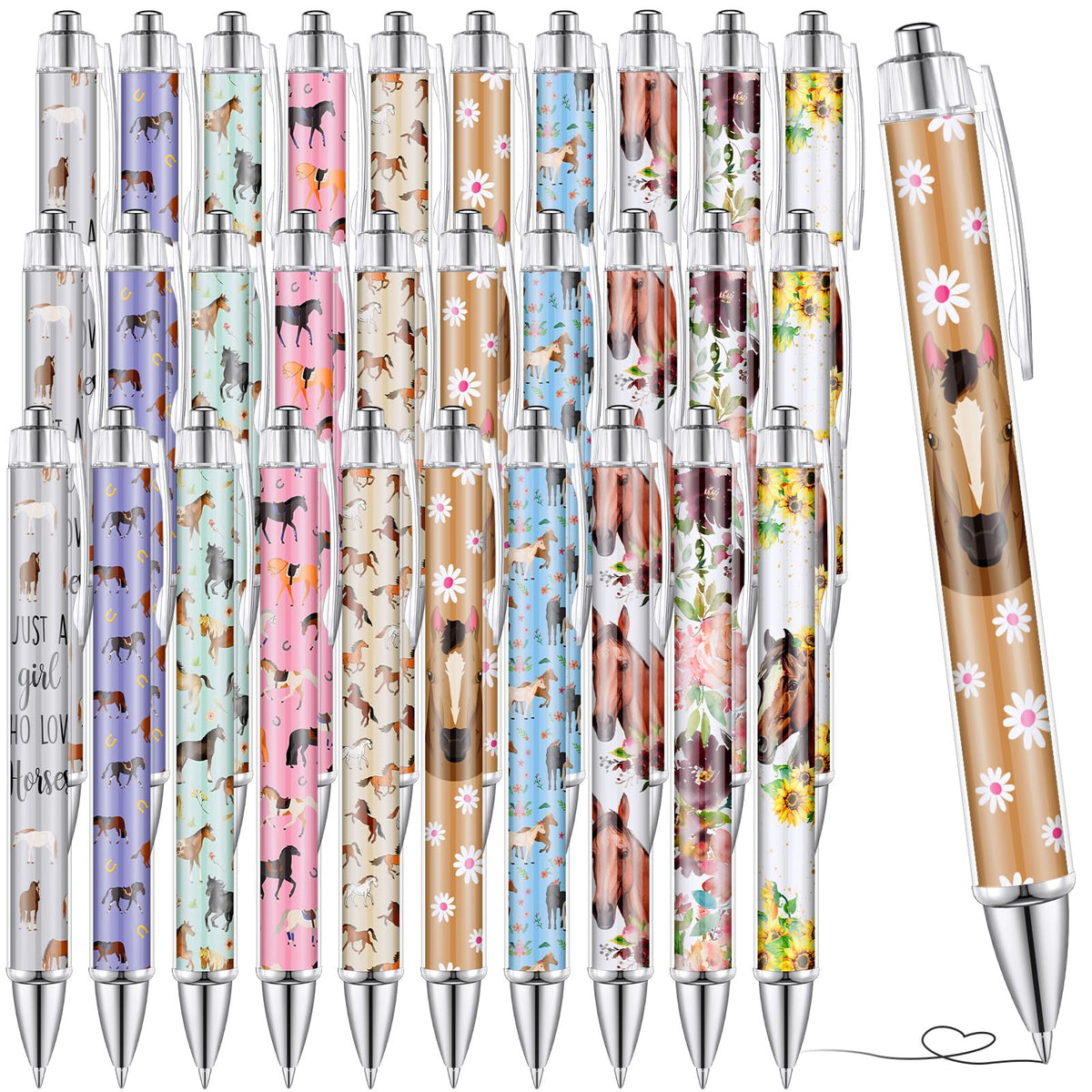 TecUnite 30 Pcs Horse Pens, Horse Gifts for Horse Lovers, Horses Black Ink Writing Pens 1.00 mm