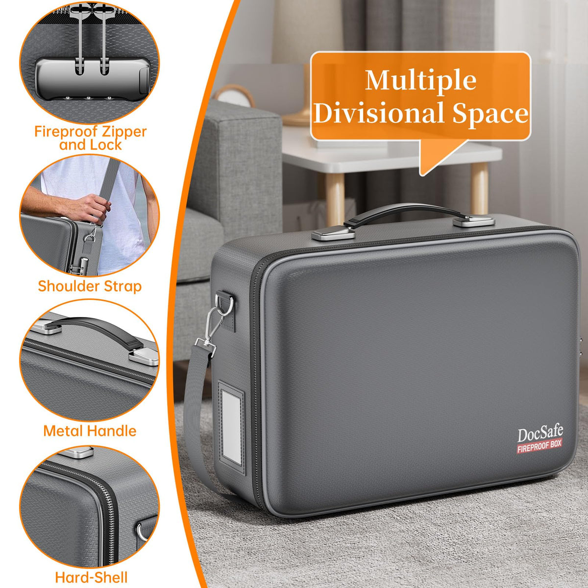 DocSafe Fireproof Document Box Hard Case with Lock ＆ Accordion File Folder