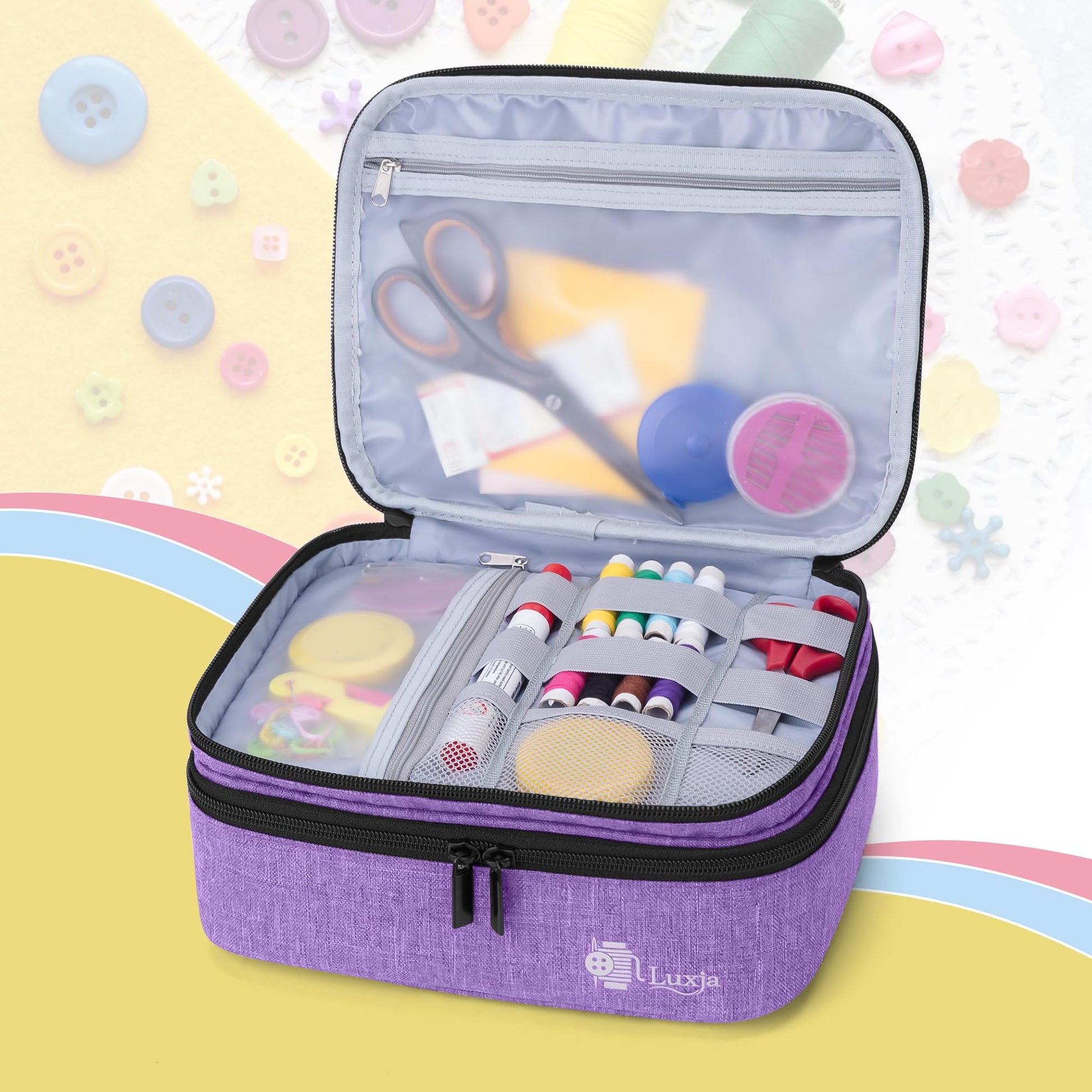 Luxja Double-Layer Medium Sewing Organizer, Purple