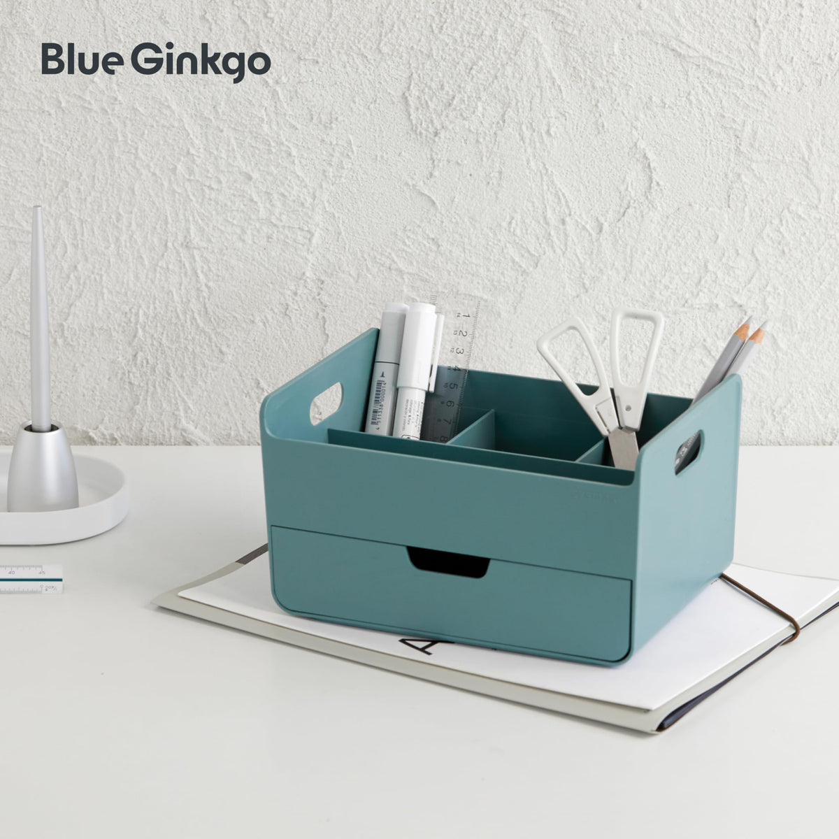 BLUE GINKGO Portable Desk Organizer, Green, Made in Korea