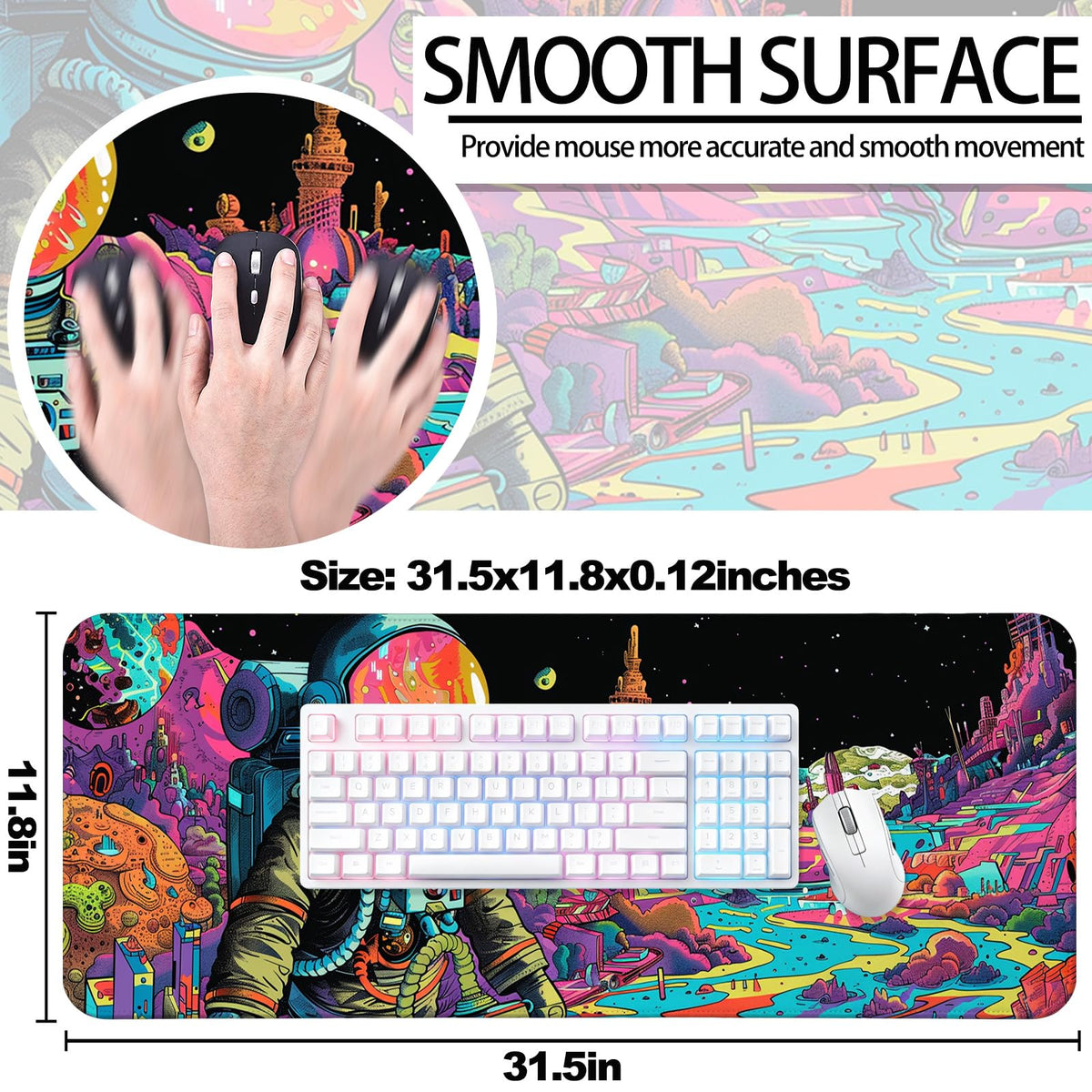 JIANG100 Fantasy Cosmic Astronaut Gaming Desk Mat, Extended Mouse Pad, XL