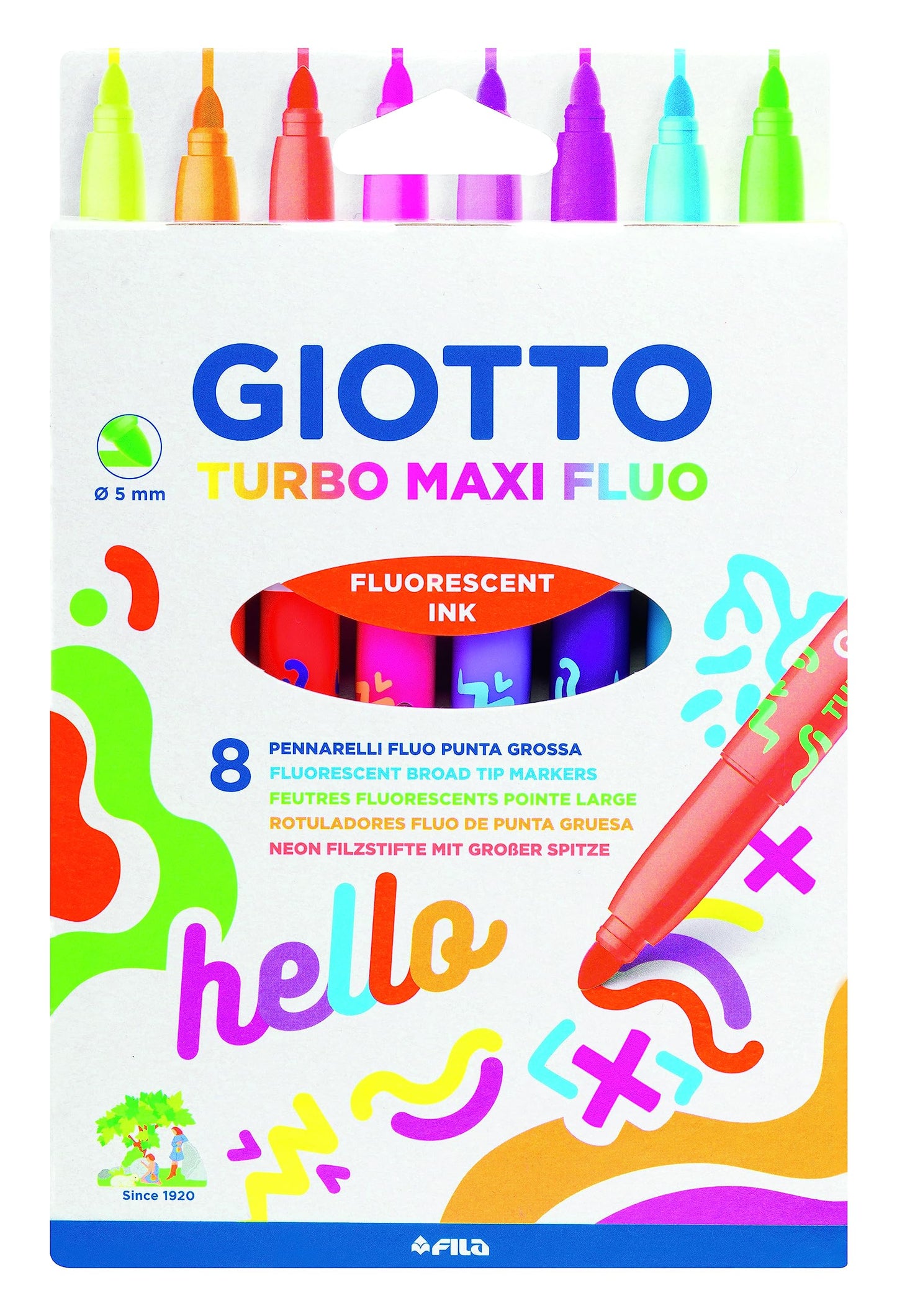 GIOTTO Turbo Maxi Fluo Hydrocolor Color Pen Case with 8 Colors