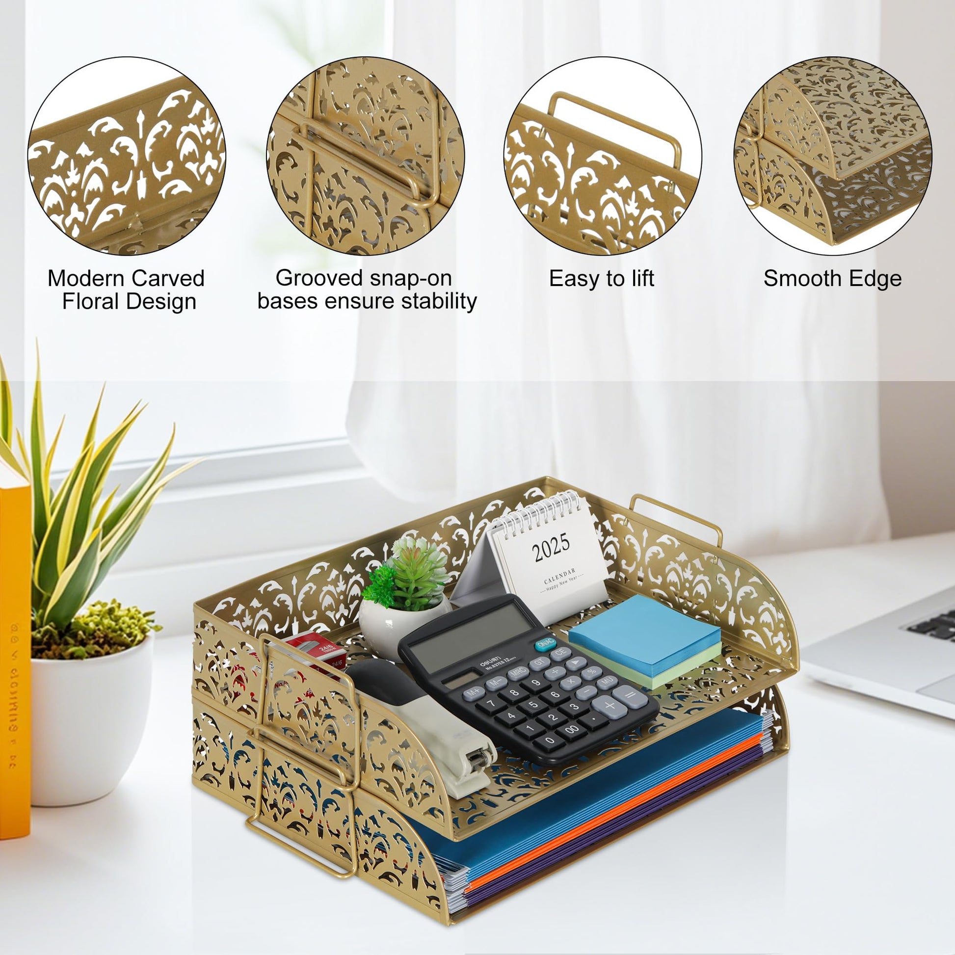 EasyPAG Paper Organizer for Desk 2 Tier Stackable Paper Tray for A4 Legal Size Folders Metal File