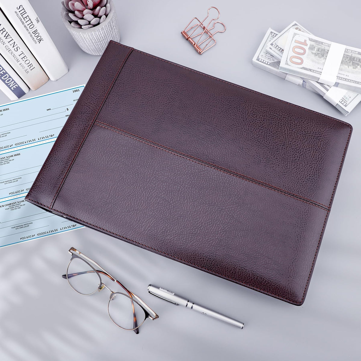 Antner 7 Ring Business Checkbook Binder for Business Checks, 600 Checks Capacity, PU Leather Check