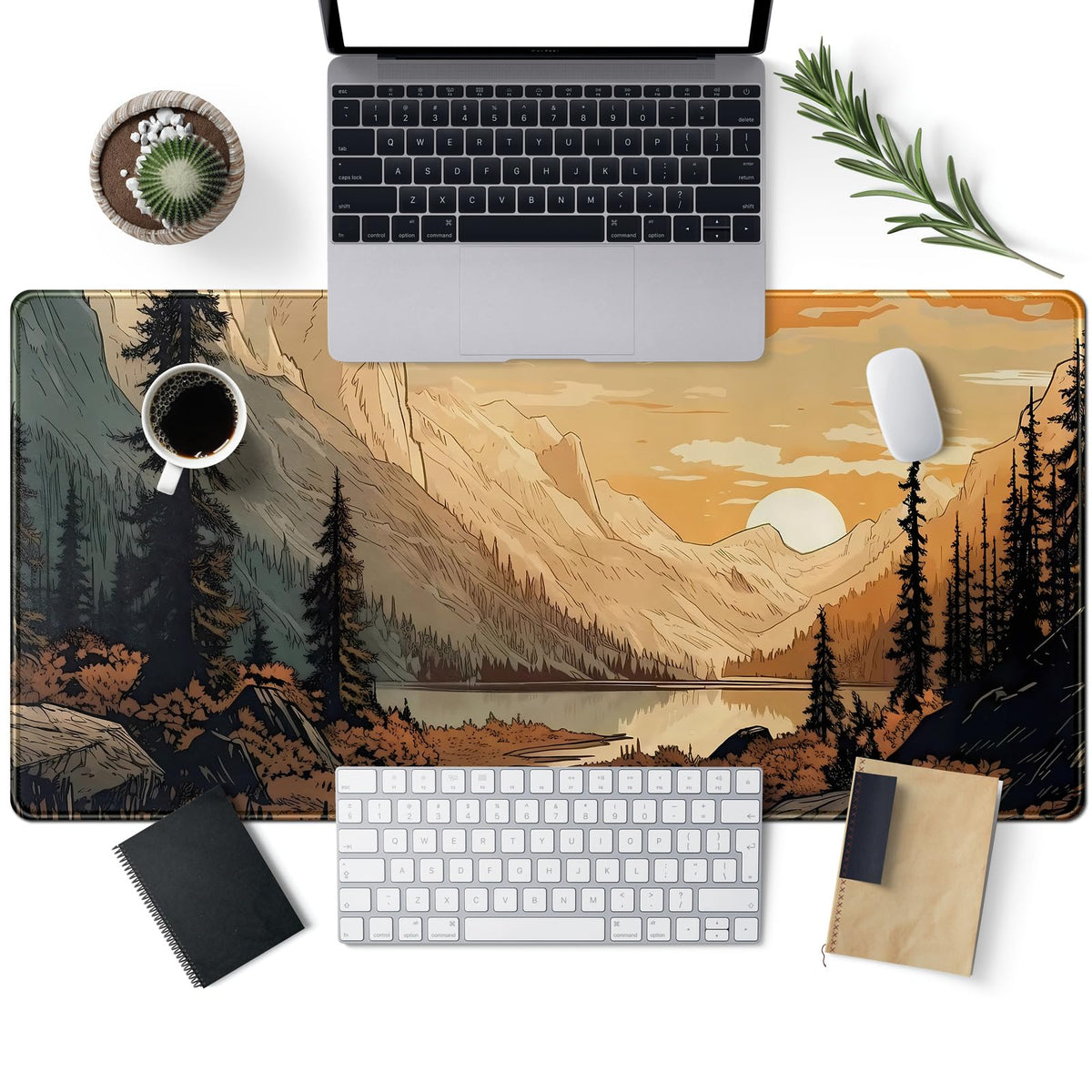 Sunset Mountains Desk Mat Aesthetic Large Mouse Pad XXL Extended Gaming Mousepad Nature Landscape