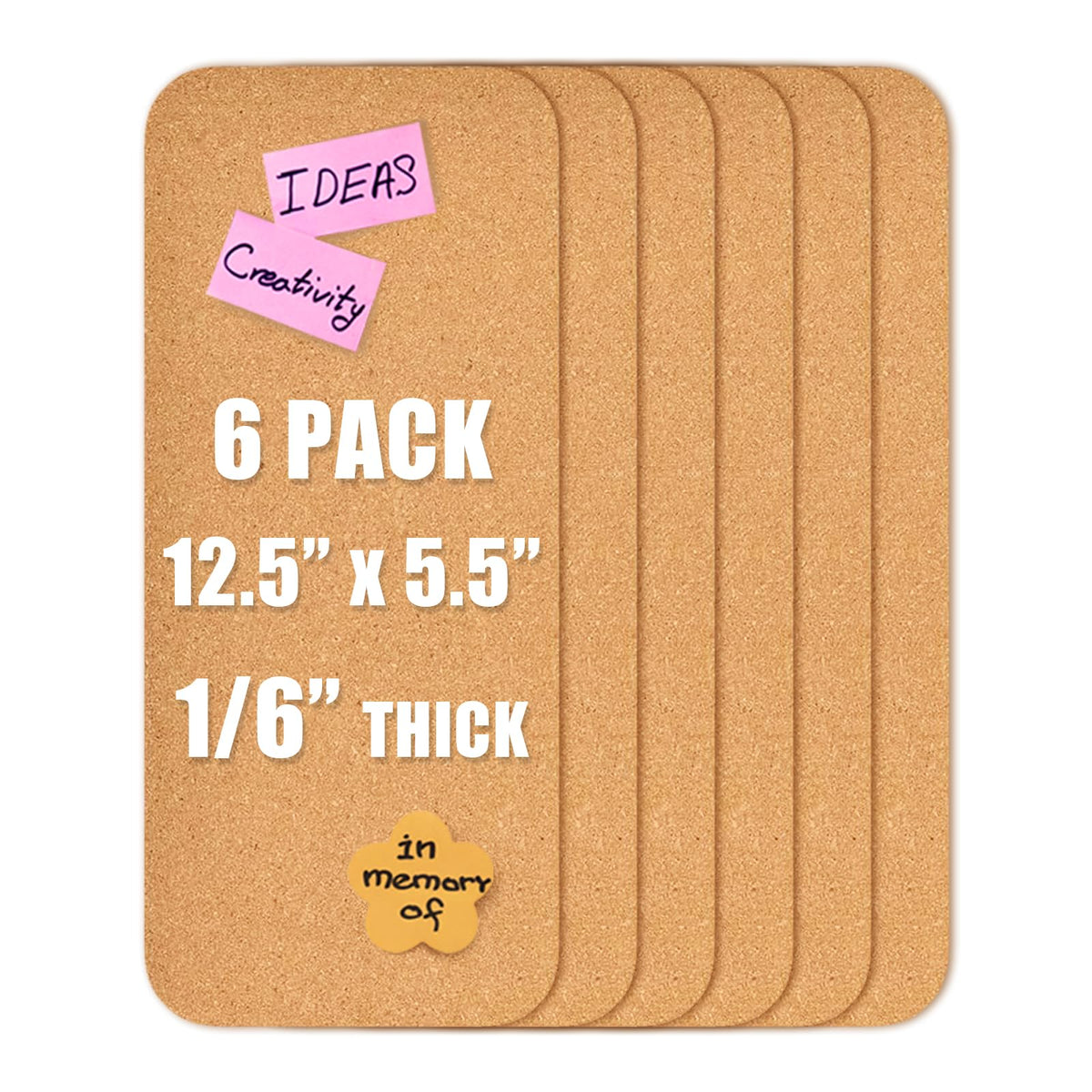 YCCYYCCY 6 PCS 12.5"*5.5" Self-Adhesive Cork Board, 4mm Thick Cork Boards for Walls, 6 Pack
