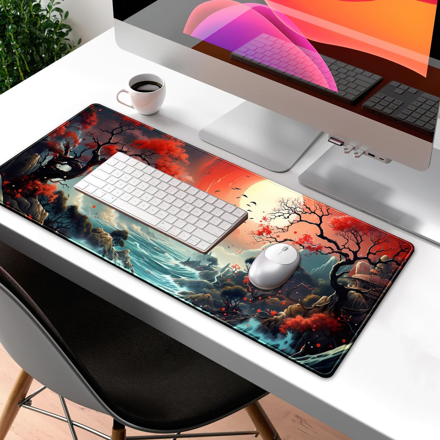 Japanese Desk Mat Extended Gaming Mousepad Japan Large Mouse Pad XL Oceanic Passage Aesthetic Desk