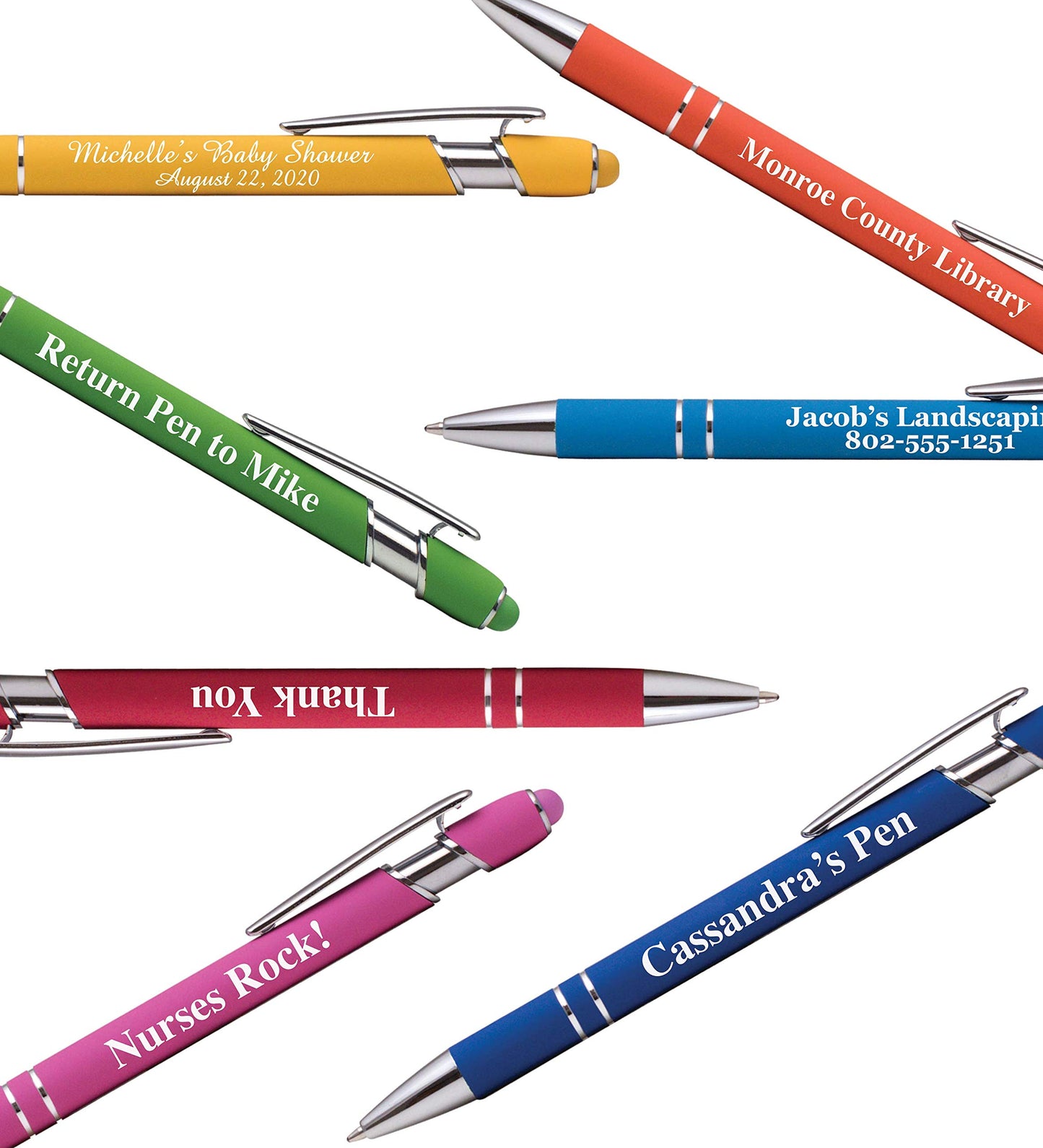 ExpressDesigns™ - Premium Custom Pens with Stylus | Burst of Color | Personalized Soft Touch Metal