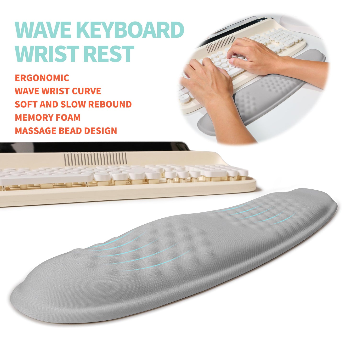 KUOSGM 2-in-1 Ergonomic Set, Wave Rise Keyboard Wrist Rest and Massage Bulge Slope Mouse Pad Wrist