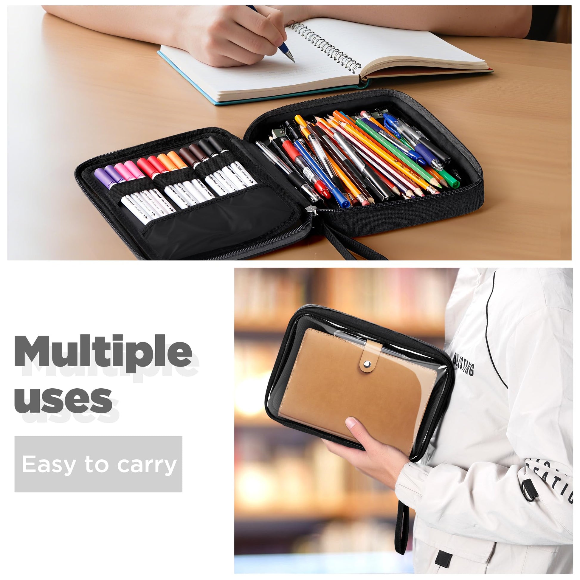 Zannaki Large Pencil Case, Clear Pencil Bag with Big Compartments, Transparent Pen Bag Wide