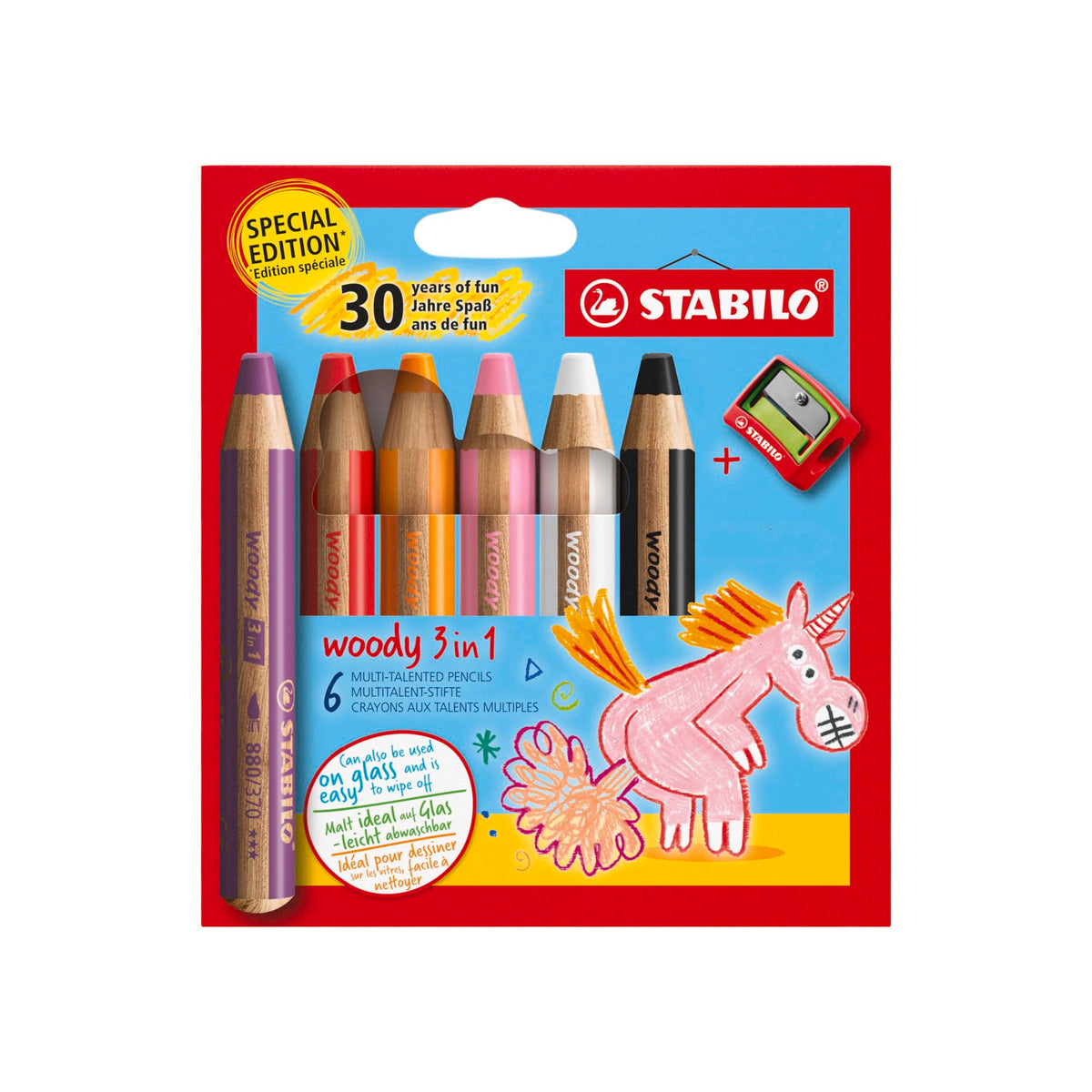 STABILO woody 3-in-1 - Multi-Talented Pencil - Pack of 6 - Birthday Edition - Unicorn - Assorted
