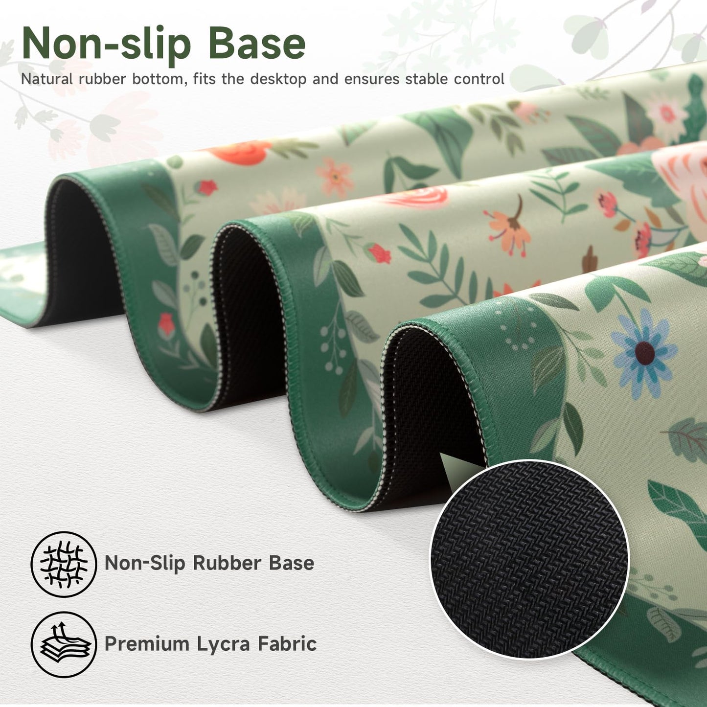HAOCOO Green Floral Keyboard Pad, 35.4" x 15.7" Computer Pad for Dorm Room